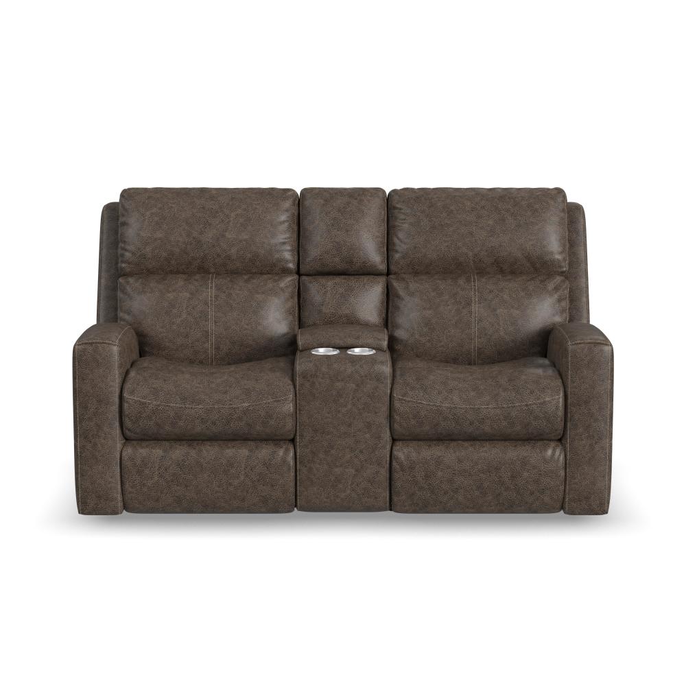 Score Power Reclining Loveseat with Console & Power Headrests & Lumbar - Leather 654-70