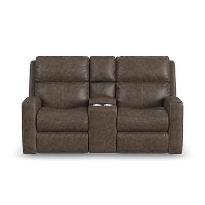 Score Power Reclining Loveseat with Console & Power Headrests & Lumbar - Leather 654-70