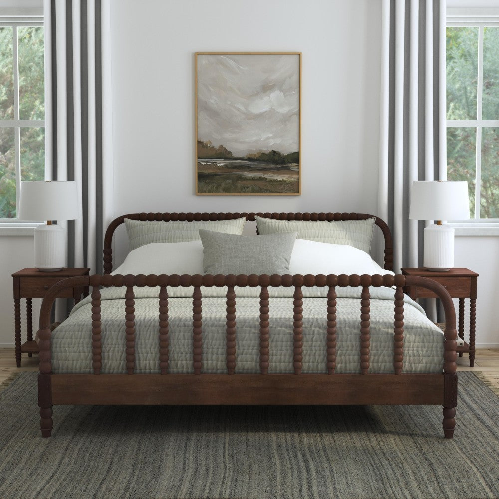 Spindle King Bed and Two Nightstands - Brown