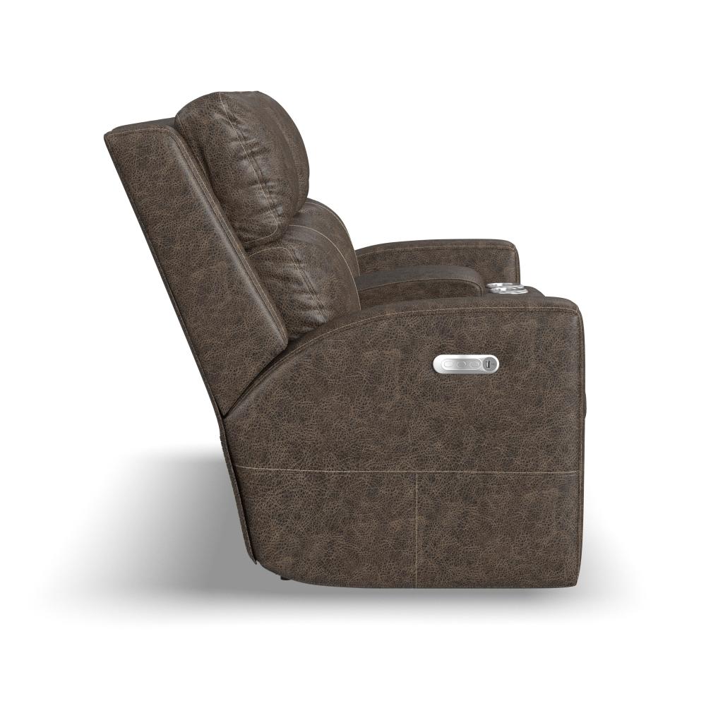 Score Power Reclining Loveseat with Console & Power Headrests & Lumbar - Leather 654-70