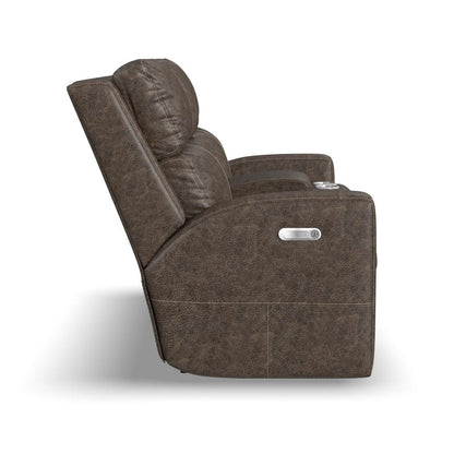 Score Power Reclining Loveseat with Console & Power Headrests & Lumbar - Leather 654-70