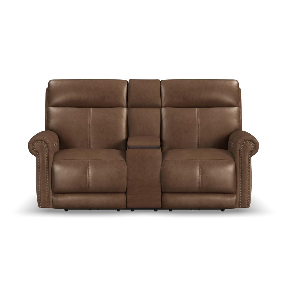 Alexander Power Reclining Loveseat with Console, Power Headrest & Lumbar - Leather 706-71
