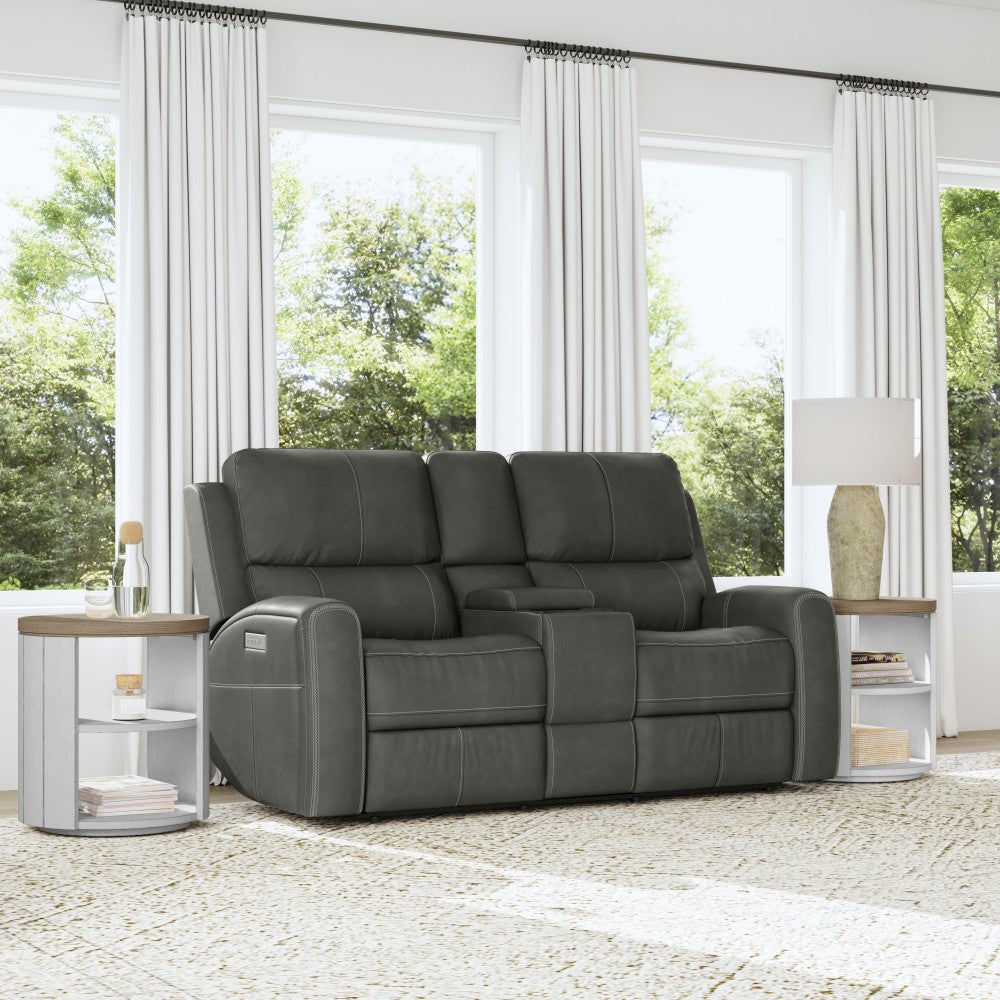 Linden Power Reclining Loveseat with Console & Power Headrests & Lumbar - Leather 946-02