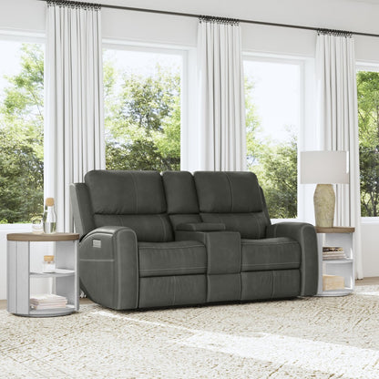 Linden Power Reclining Loveseat with Console & Power Headrests & Lumbar - Leather 946-02