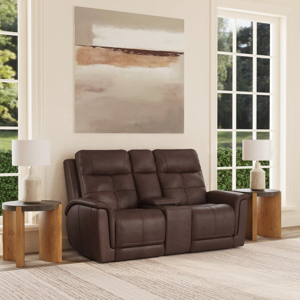 Ranger Power Reclining Loveseat with Console, Power Headrest, Lumbar, Heat & Massage - Leather 439-70