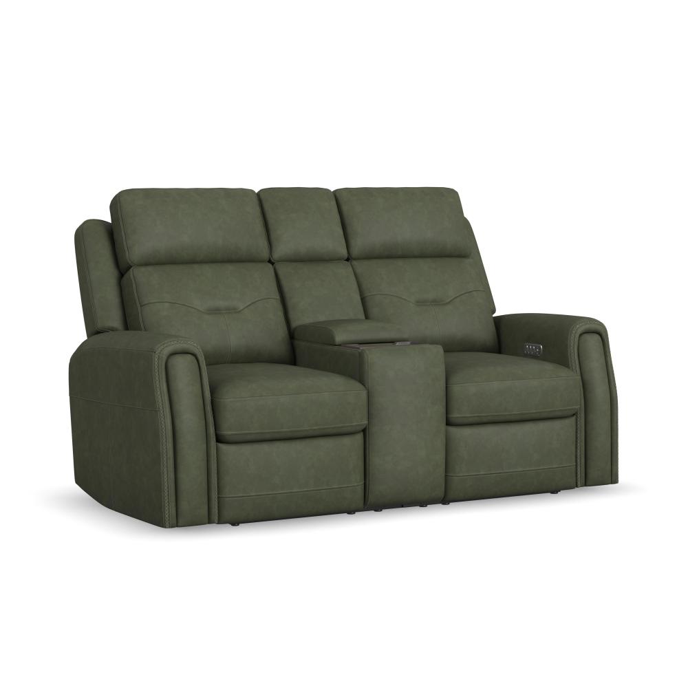 Felix Power Reclining Loveseat with Console, Power Headrest, Lumbar, Heat & Massage - Leather 408-21
