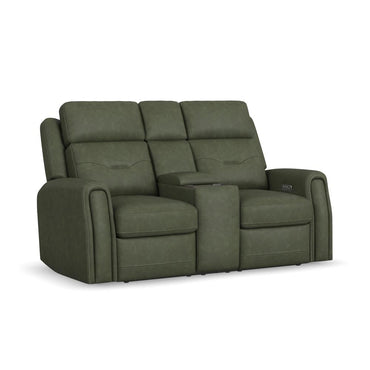 Felix Power Reclining Loveseat with Console, Power Headrest, Lumbar, Heat & Massage - Leather 408-21