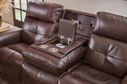Ranger Power Reclining Sofa with Console, Power Headrest, Lumbar, Heat & Massage - Leather 439-70