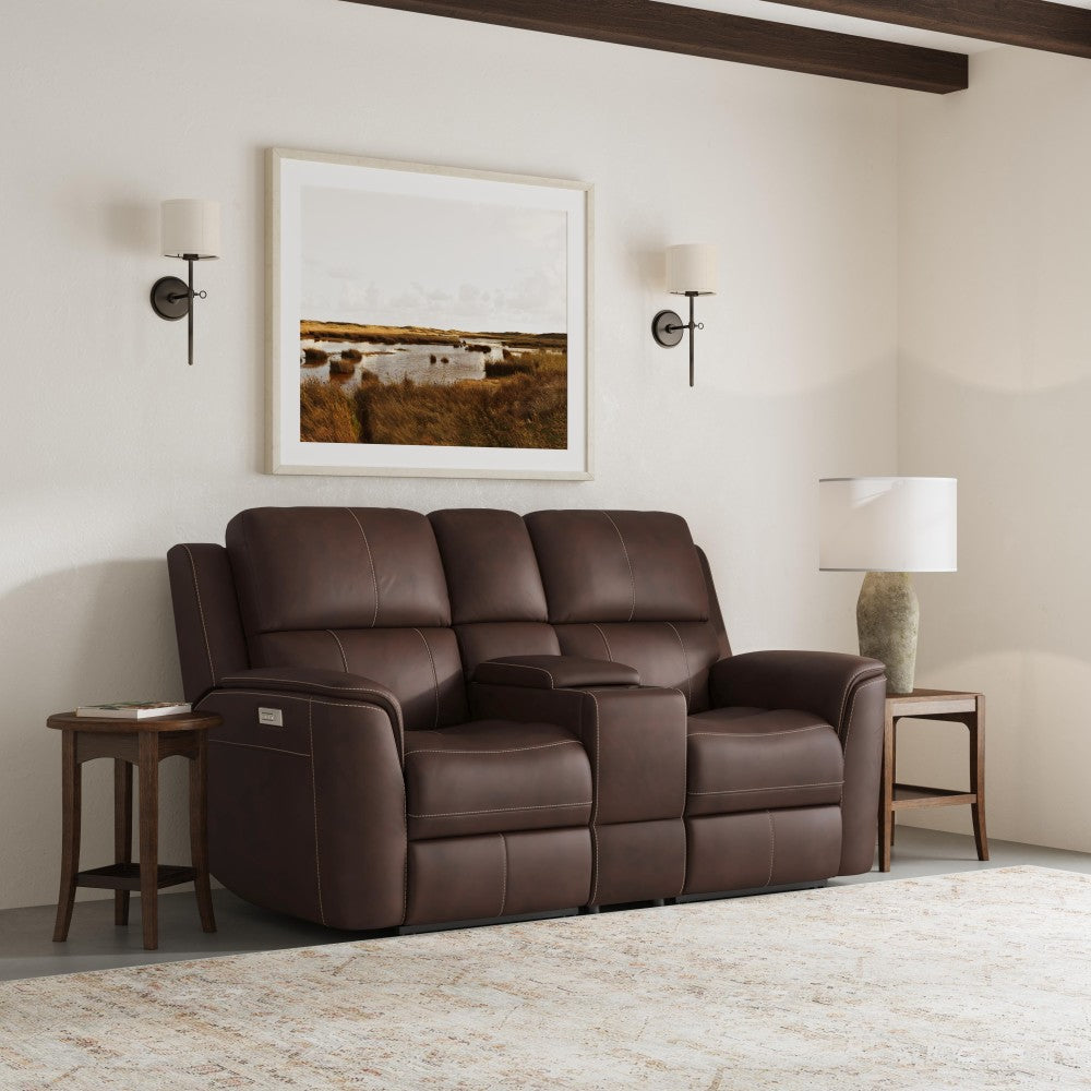 Henry Power Reclining Loveseat with Console & Power Headrests & Lumbar - Fabric 946-71