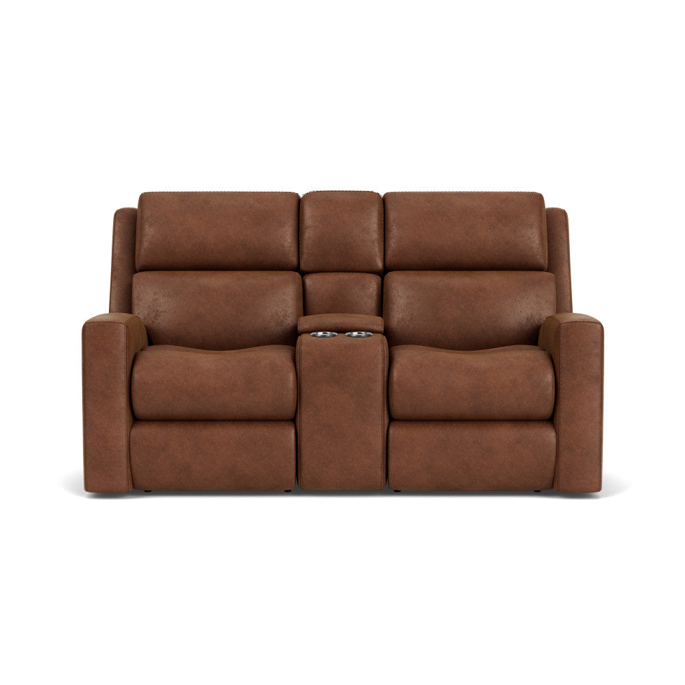 Score Power Reclining Loveseat with Console & Power Headrests & Lumbar - Fabric 300-01