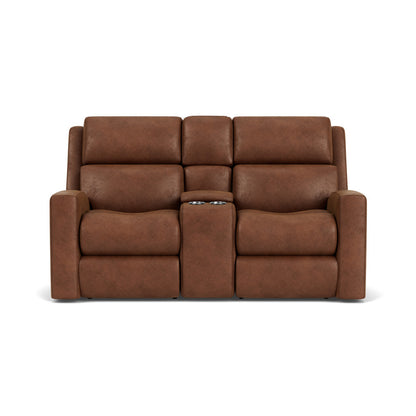 Score Power Reclining Loveseat with Console & Power Headrests & Lumbar - Fabric 300-01