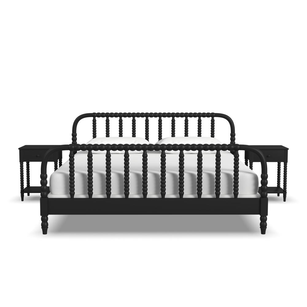 Spindle King Bed and Two Nightstands - Black