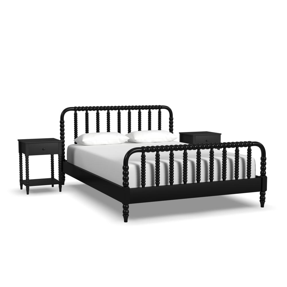 Spindle Queen Bed and Two Nightstands - Black