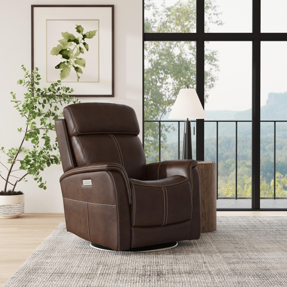 View Power Swivel Recliner with Power Headrest - Leather 050-70
