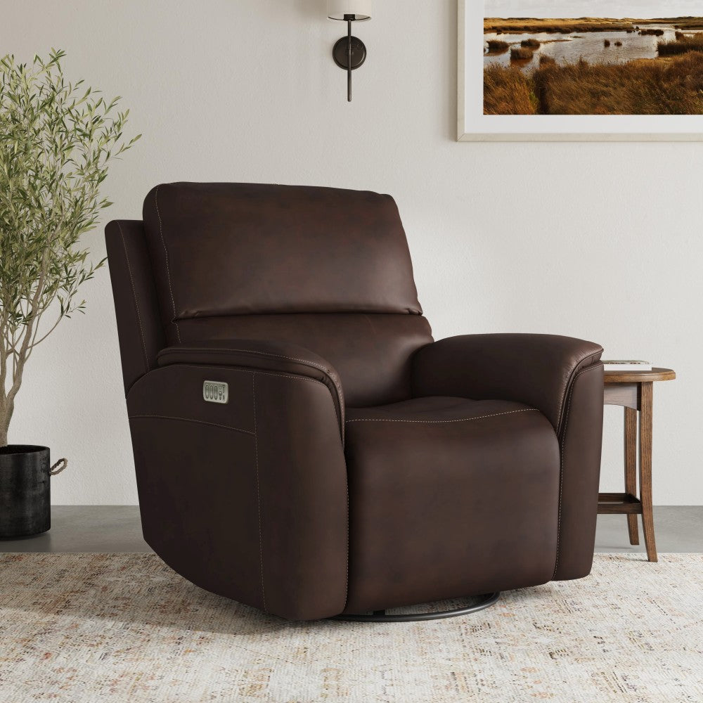 Henry Power Swivel Gliding Recliner with Power Headrest, Lumbar, Heat & Massage - Brown - 5000008236