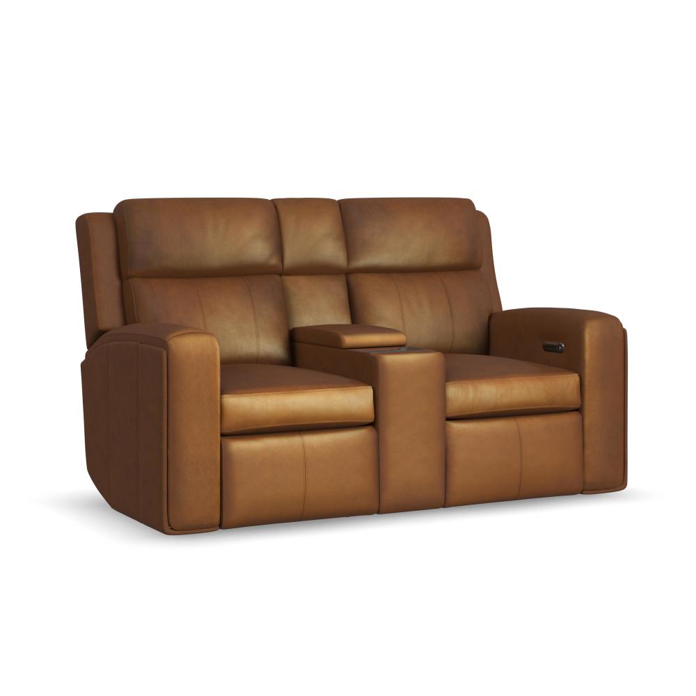 Wyatt Power Reclining Loveseat with Console & Power Headrests & Lumbar - Leather 705-72