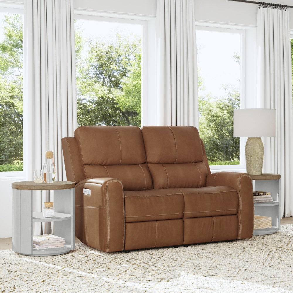 Linden Power Reclining Loveseat with Power Headrests & Lumbar - Leather 946-72