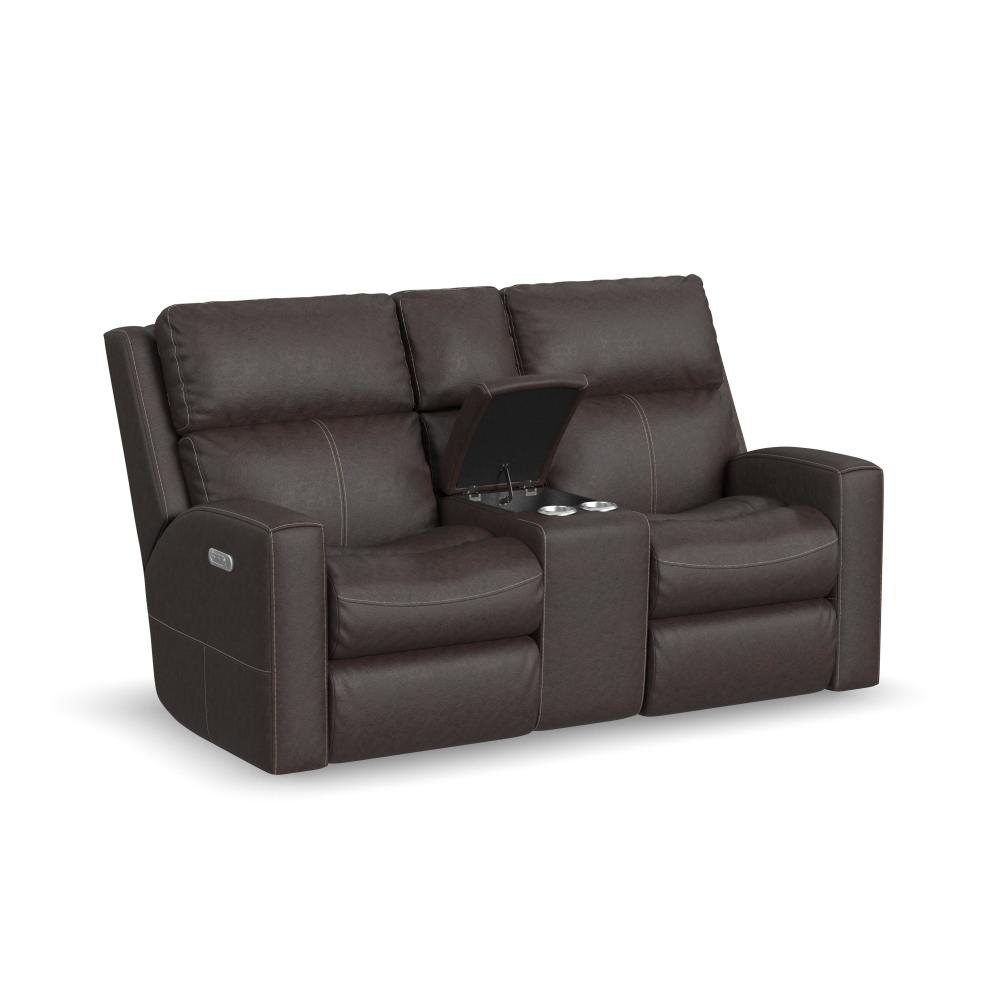 Score Power Reclining Loveseat with Console & Power Headrests & Lumbar - Leather 654-70