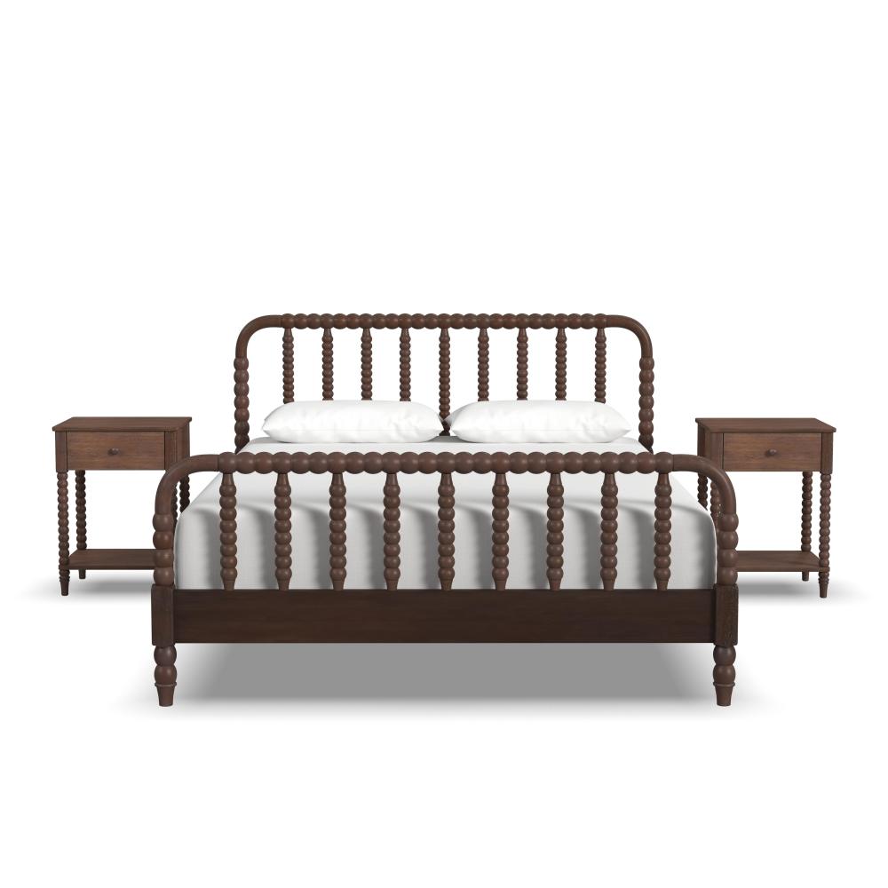 Spindle Queen Bed and Two Nightstands - Brown