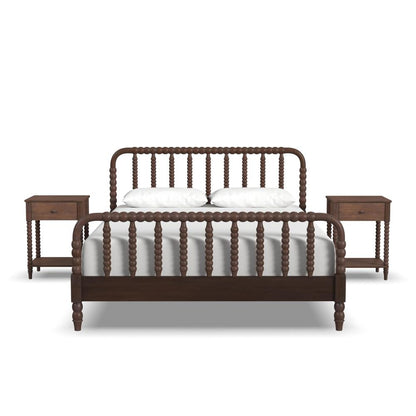 Spindle Queen Bed and Two Nightstands - Brown