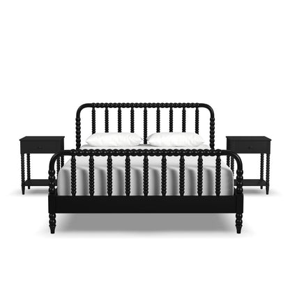 Spindle Queen Bed and Two Nightstands - Black