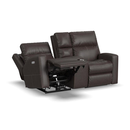 Score Power Reclining Loveseat with Console & Power Headrests & Lumbar - Leather 654-70