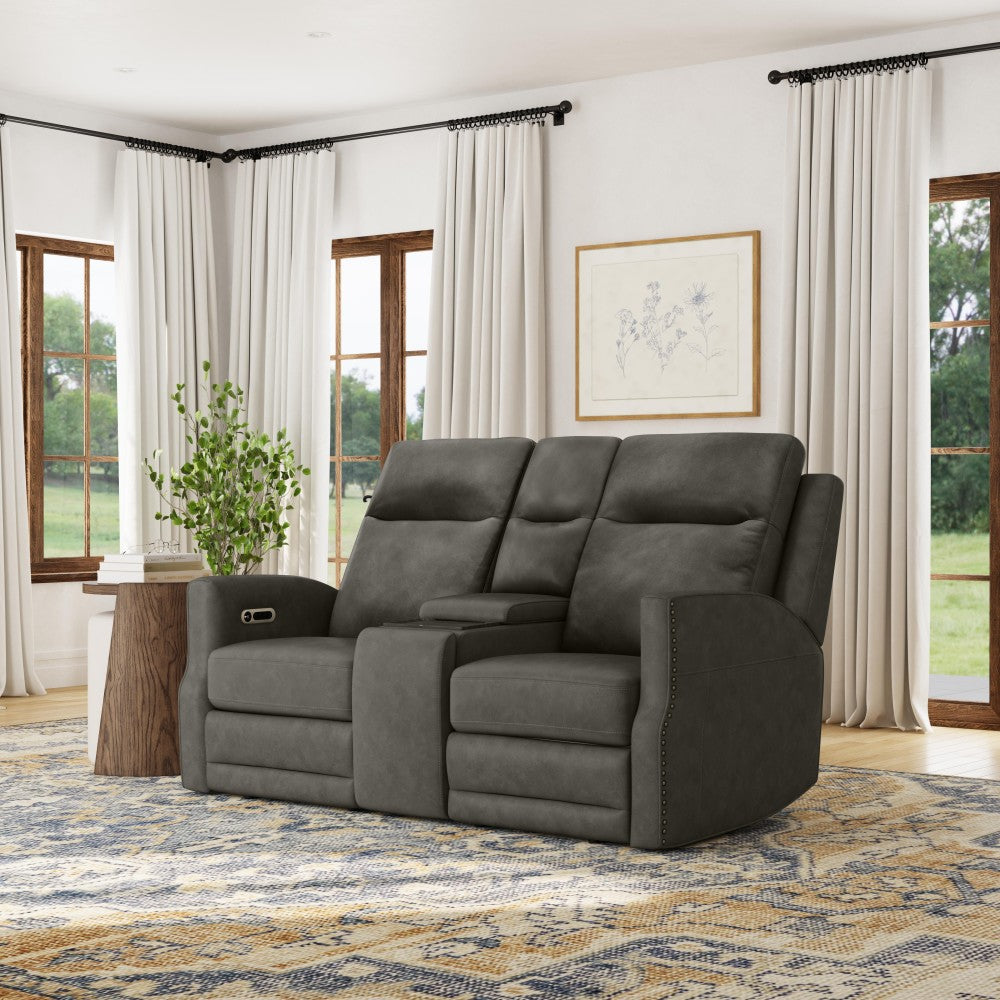 Maxwell Power Reclining Loveseat with Console, Power Headrests and Lumbar - Black