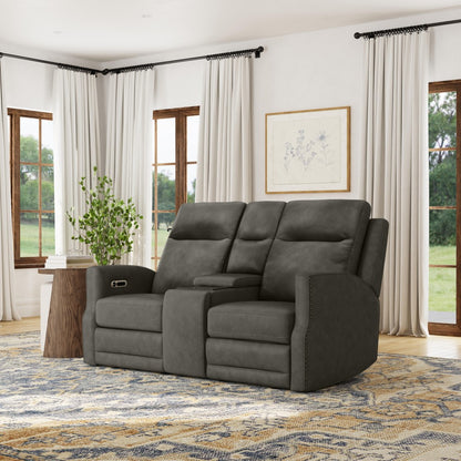 Maxwell Power Reclining Loveseat with Console, Power Headrests and Lumbar - Black
