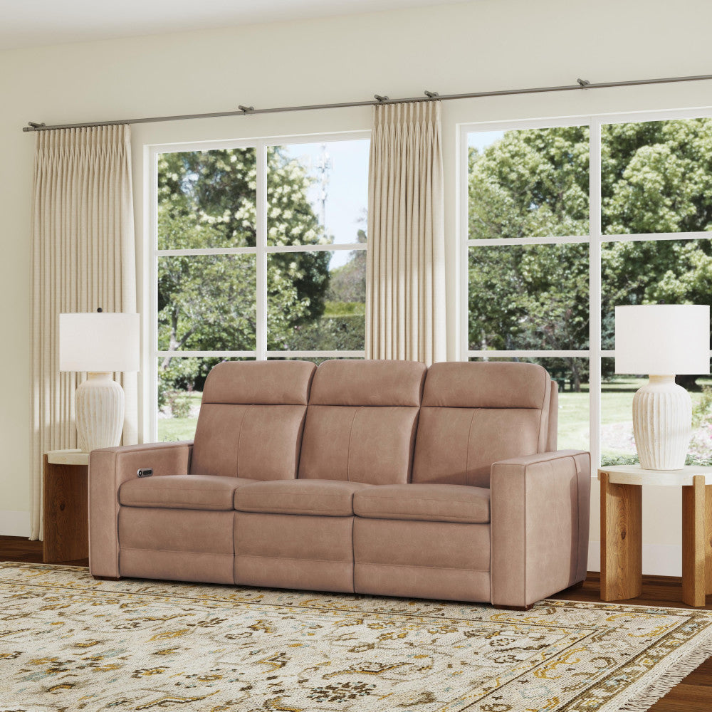 Dutch Power Reclining Sofa with Console, Power Headrest, & Lumbar - Leather 562-82