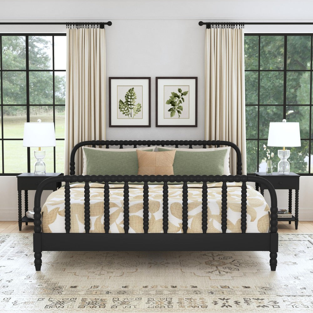 Spindle King Bed and Two Nightstands - Black