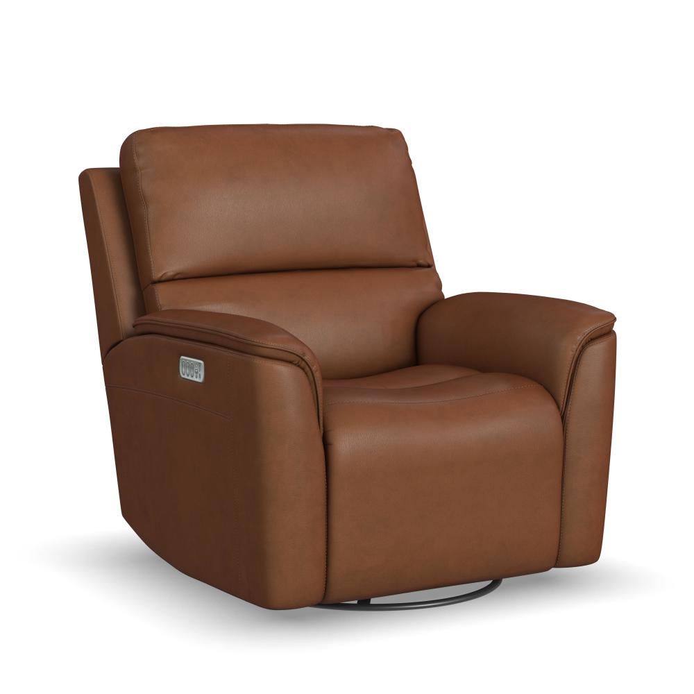 Henry Power Swivel Gliding Recliner with Power Headrest, Lumbar, Heat & Massage - Brown