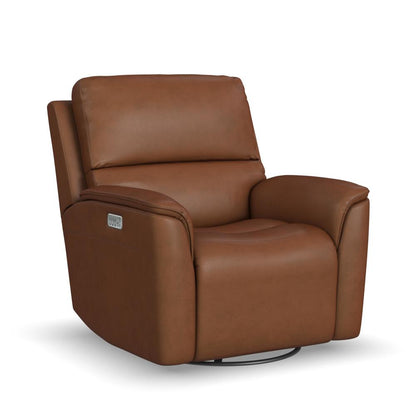 Henry Power Swivel Gliding Recliner with Power Headrest, Lumbar, Heat & Massage - Brown