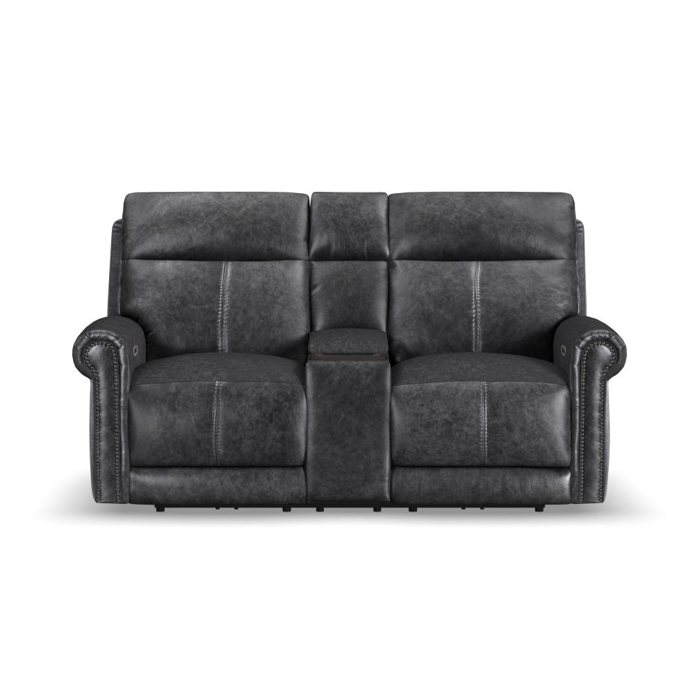 Alexander Power Reclining Loveseat with Console, Power Headrest & Lumbar - Leather 706-03