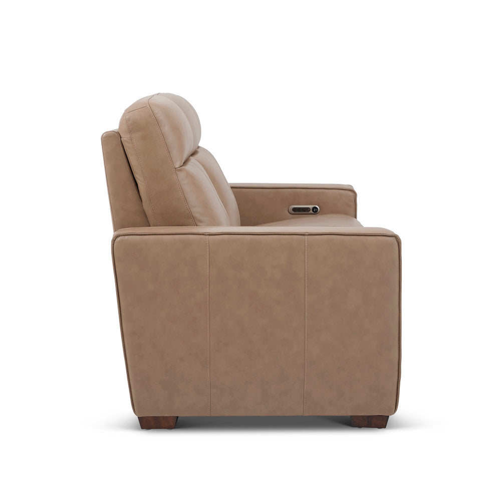 Dutch Power Reclining Sofa with Console, Power Headrest, & Lumbar - Leather 562-82