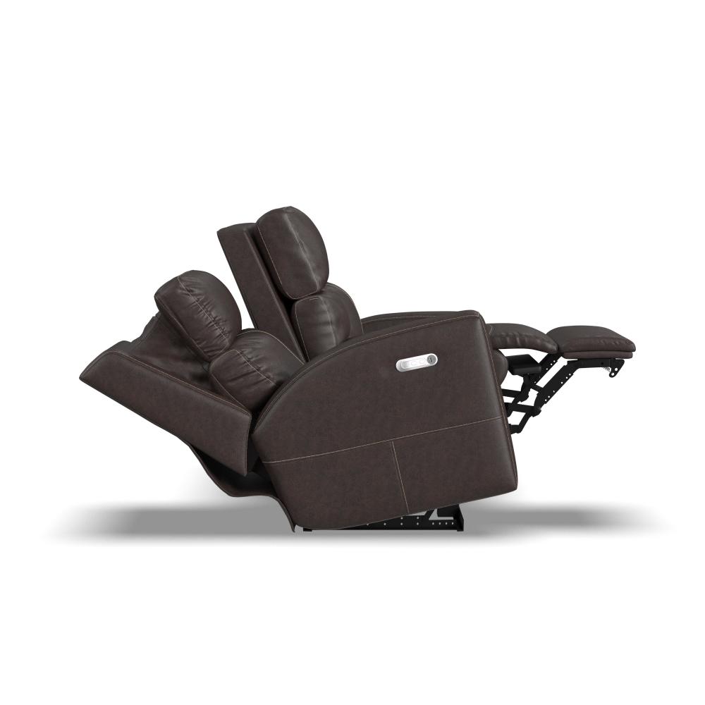Score Power Reclining Loveseat with Console & Power Headrests & Lumbar - Leather 654-70