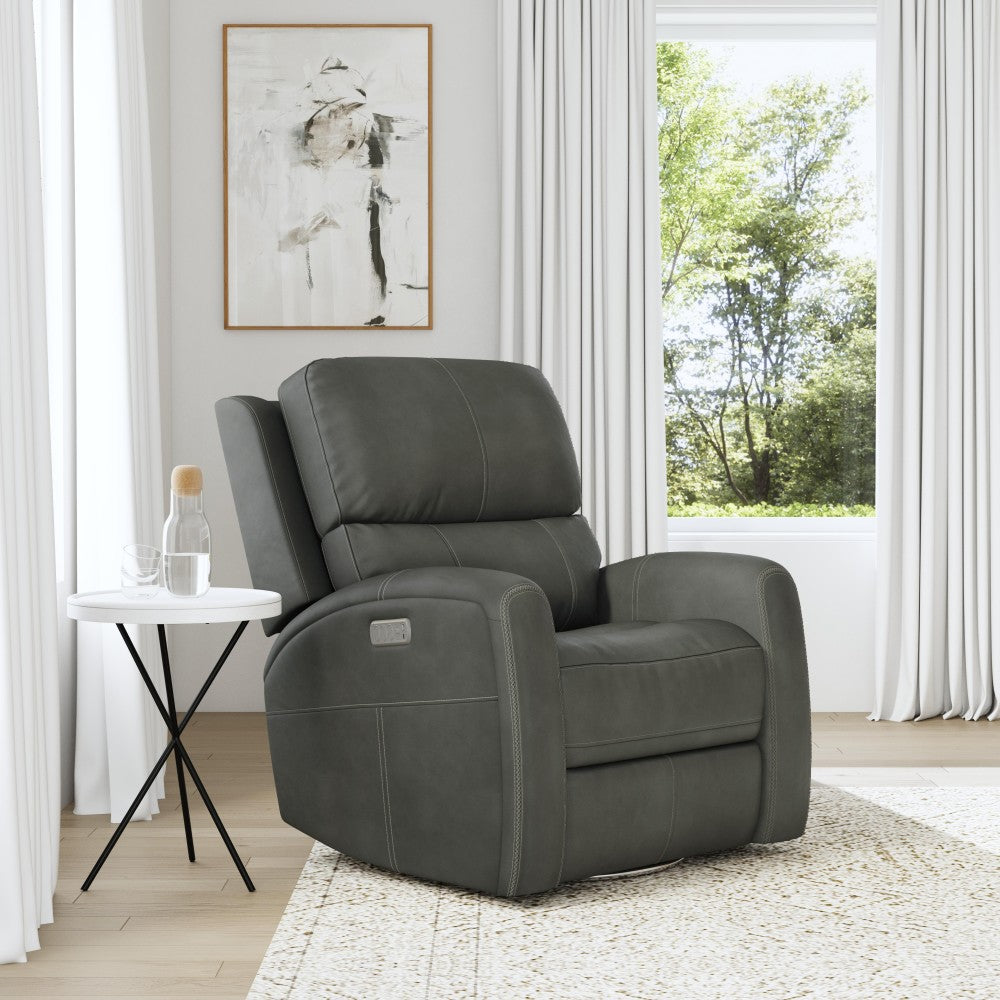 Linden Power Swivel Gliding Recliner with Power Headrest, Lumbar, Heat & Massage - Black