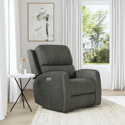 Linden Power Swivel Gliding Recliner with Power Headrest, Lumbar, Heat & Massage - Black