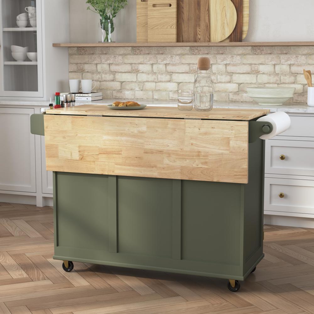 Dolly Madison Drop Leaf Kitchen Cart - Green