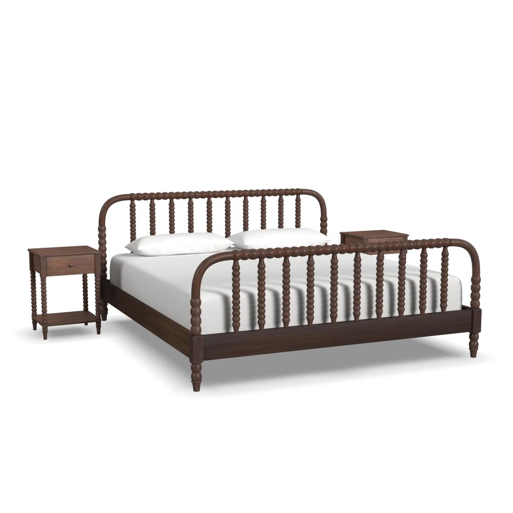 Spindle King Bed and Two Nightstands - Brown