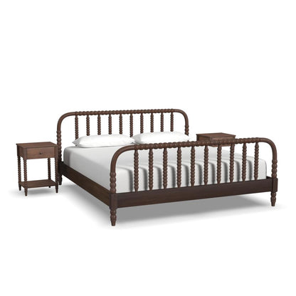 Spindle King Bed and Two Nightstands - Brown
