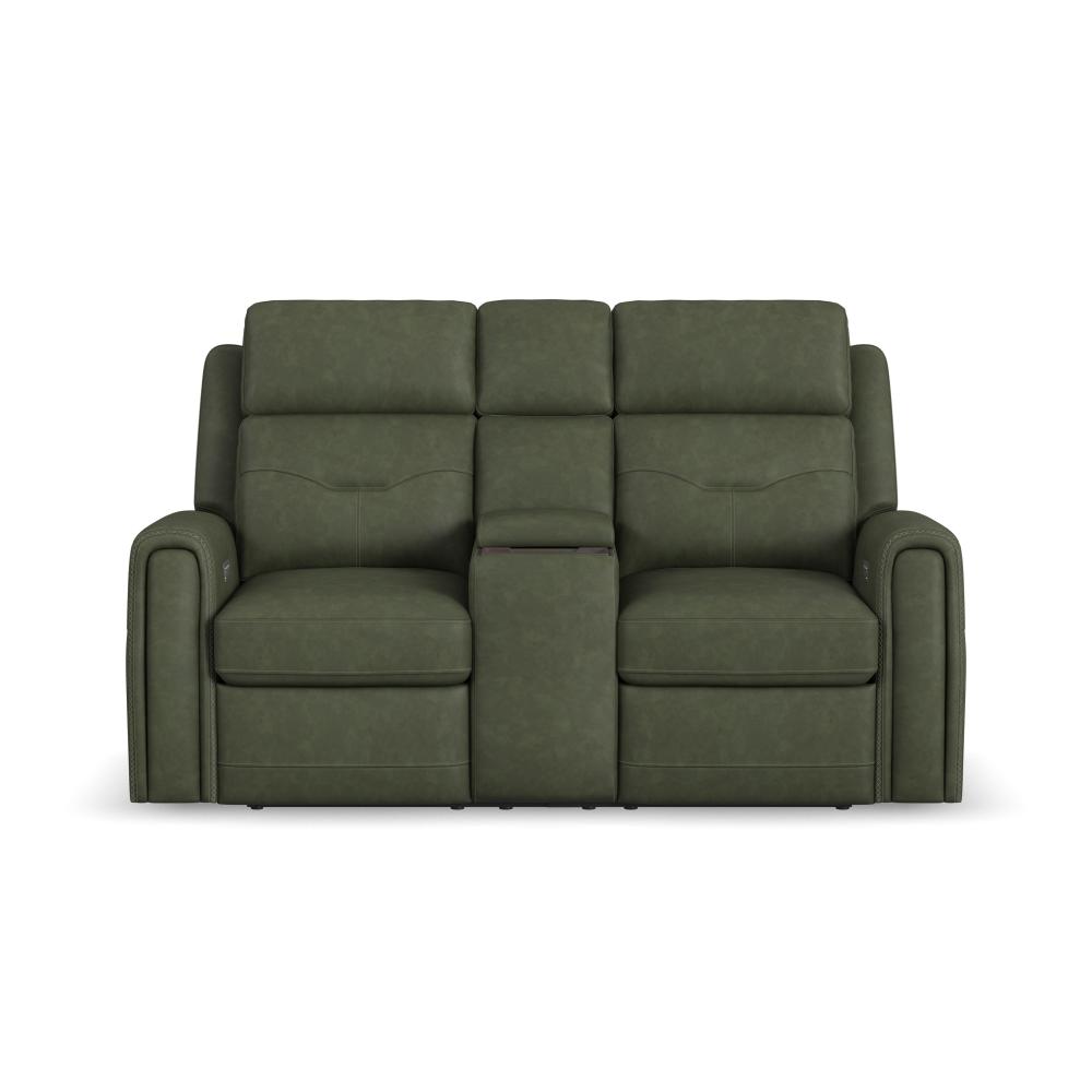 Felix Power Reclining Loveseat with Console, Power Headrest, Lumbar, Heat & Massage - Leather 408-21