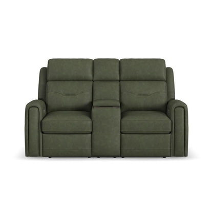Felix Power Reclining Loveseat with Console, Power Headrest, Lumbar, Heat & Massage - Leather 408-21