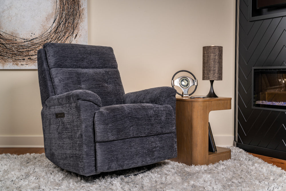 Sophisticated Power Swivel Gliding Recliner with Power Headrest & Lumbar - Fabric 410-02