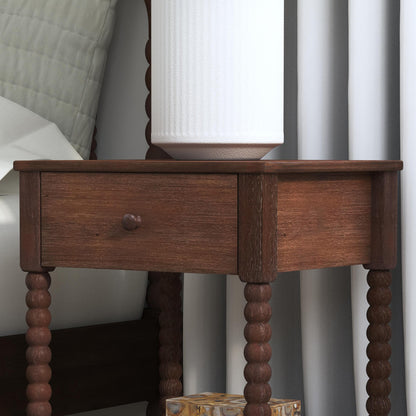 Spindle Queen Bed and Two Nightstands - Brown