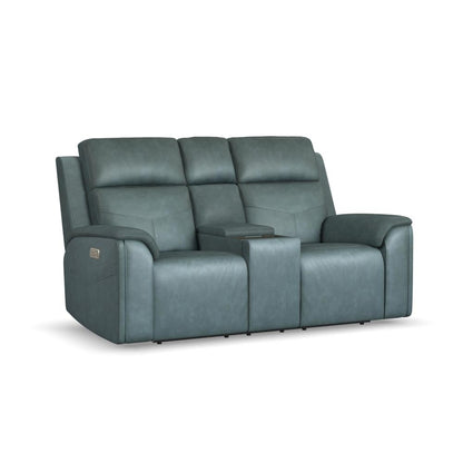 Vernon Power Reclining Loveseat with Console, Power Headrests, Lumbar, Heat & Massage - Green