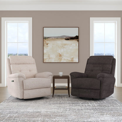 Sophisticated Power Swivel Gliding Recliner with Power Headrest & Lumbar - Fabric 410-02