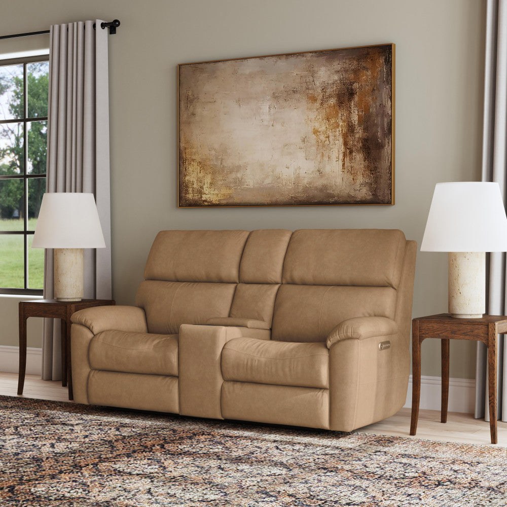 Porter Power Reclining Loveseat with Console, Power Headrest, & Lumbar - Leather 577-82