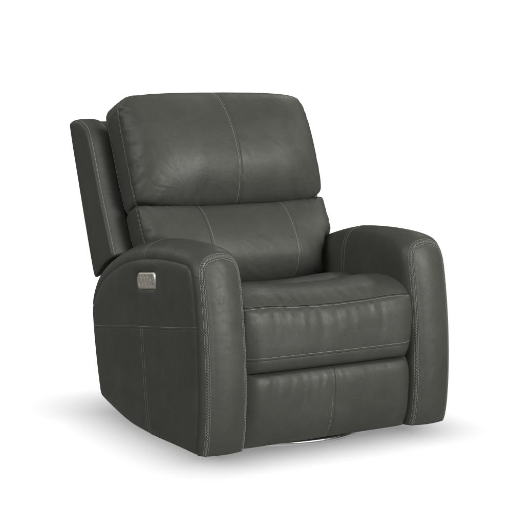 Linden Power Swivel Gliding Recliner with Power Headrest, Lumbar, Heat & Massage - Black