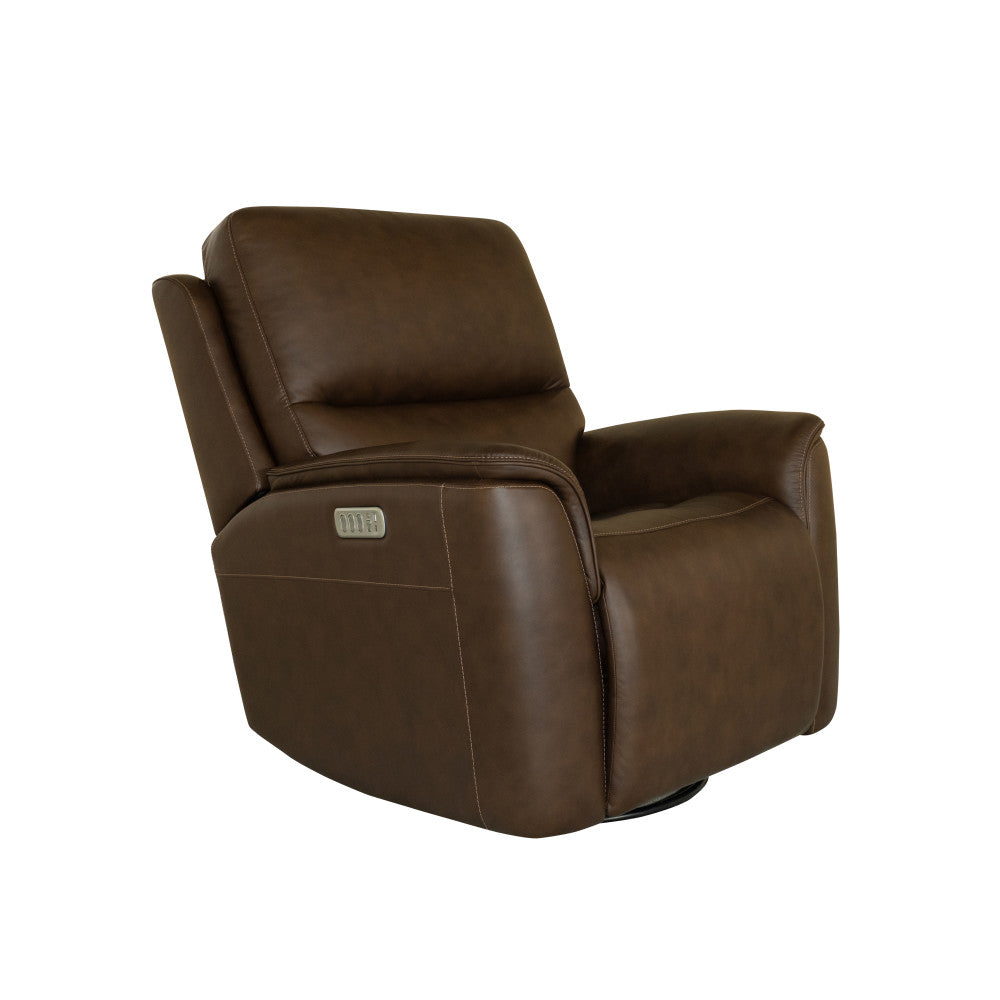 Henry Power Swivel Gliding Recliner with Power Headrest, Lumbar, Heat & Massage - Brown - 5000008236