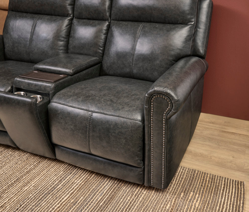 Alexander Power Reclining Loveseat with Console, Power Headrest & Lumbar - Leather 706-03